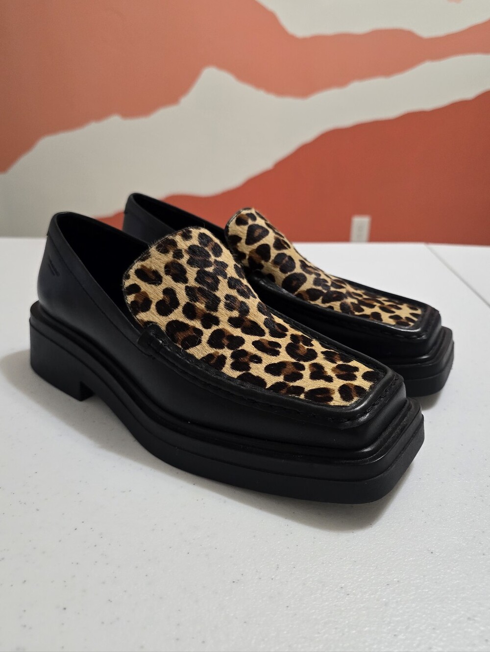 Vagabond Leopard Print and Black Platform Loafers